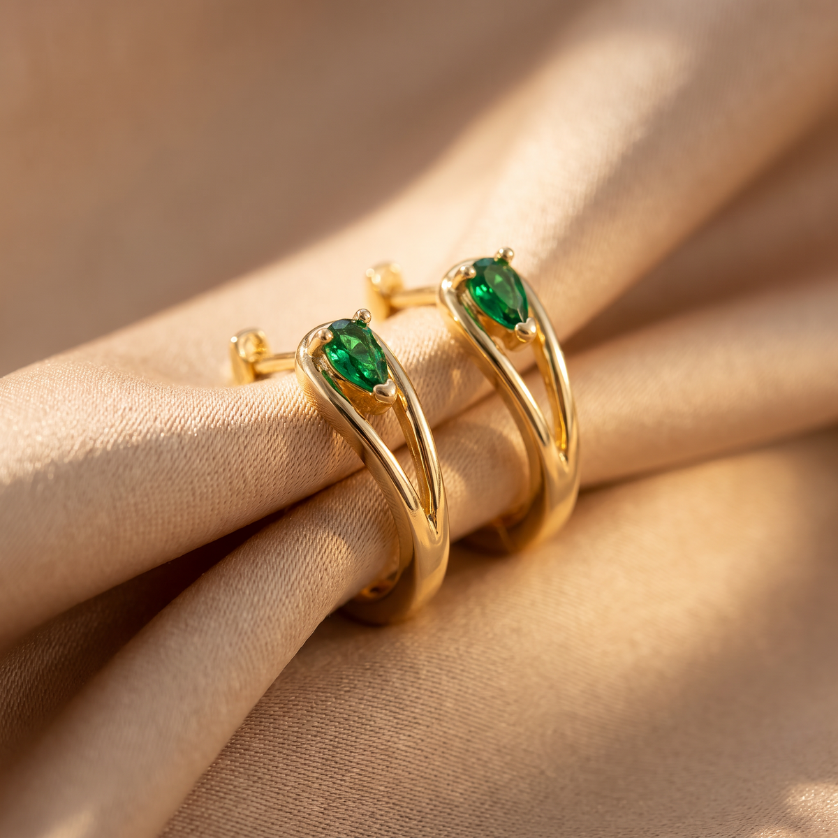 Freya Gold Emerald Earrings - lifestyle