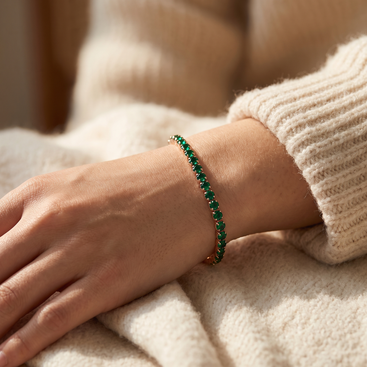 Hazel Gold Emerald Bracelet - worn