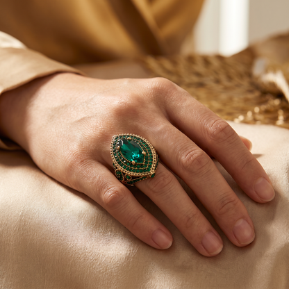 Iris Gold Emerald Ring - worn