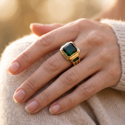 Mabel Gold Emerald Ring - worn