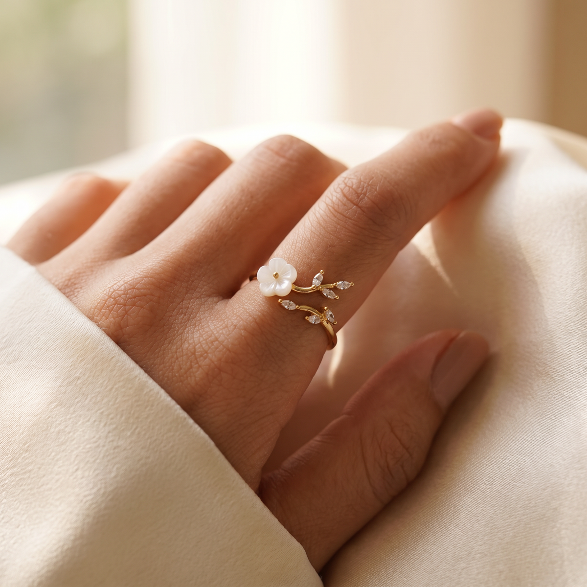 Nadia Gold Floral Ring - worn