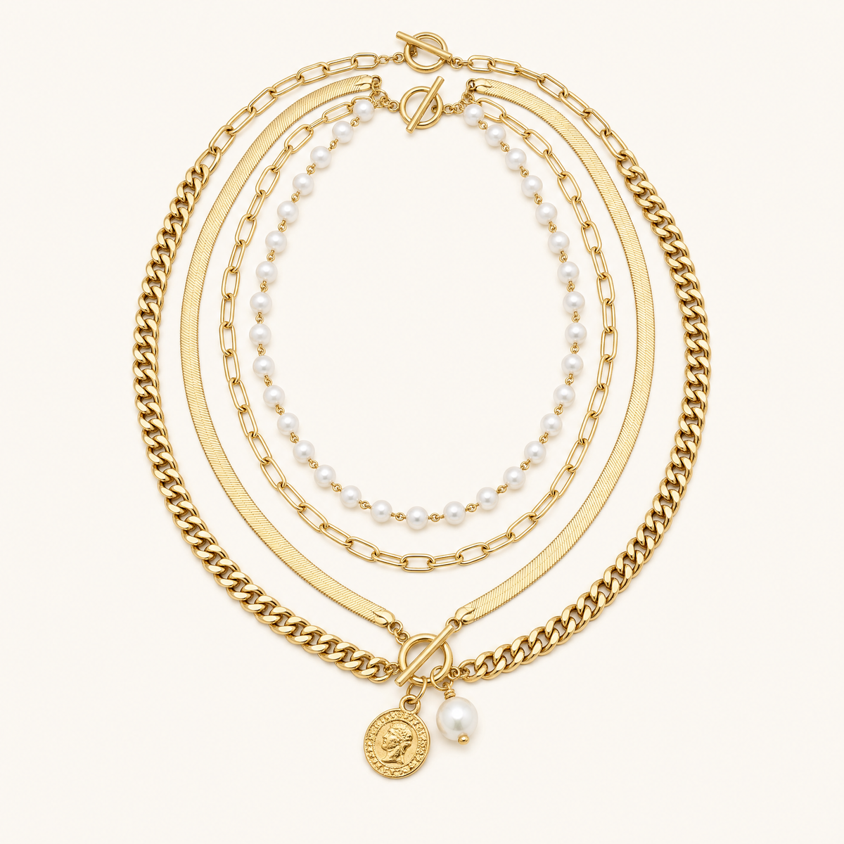 Ottavia Gold Pearl Necklace - studio