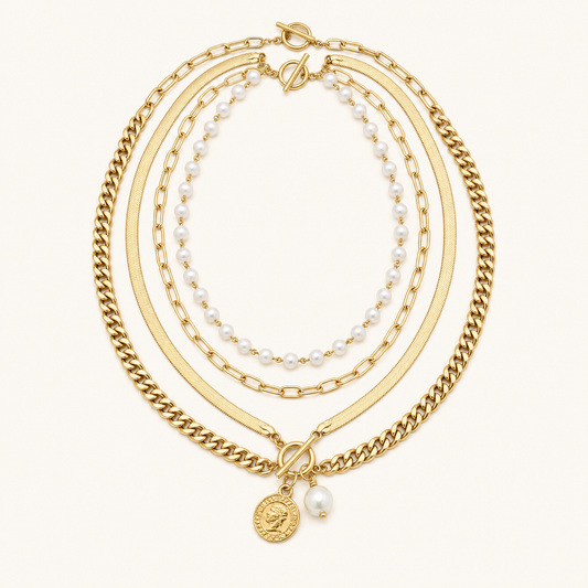 Ottavia Gold Pearl Necklace - studio