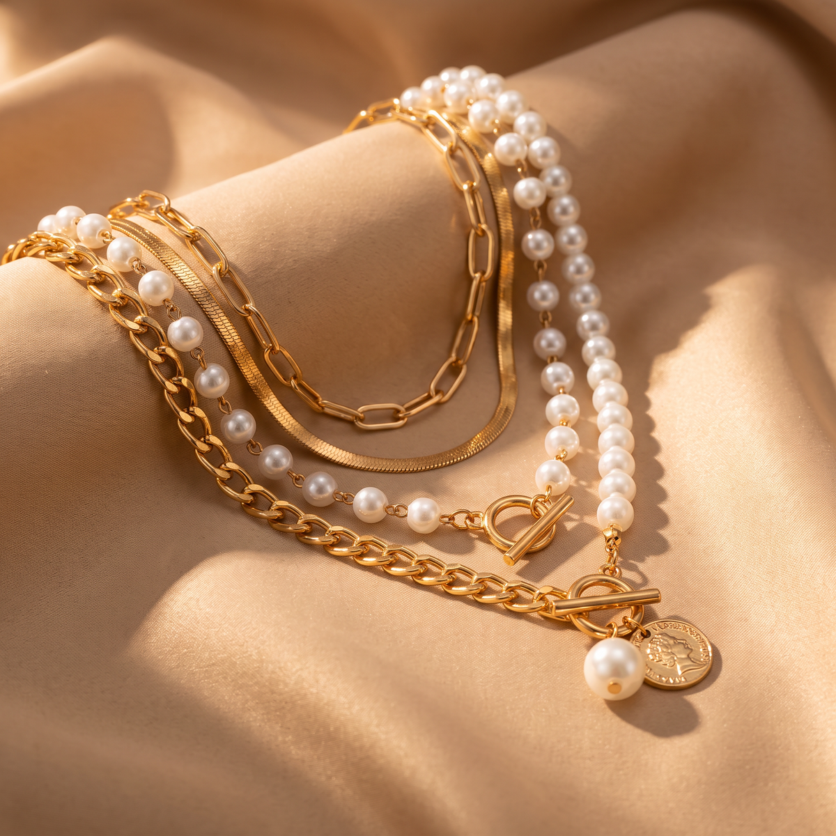 Ottavia Gold Pearl Necklace - lifestyle