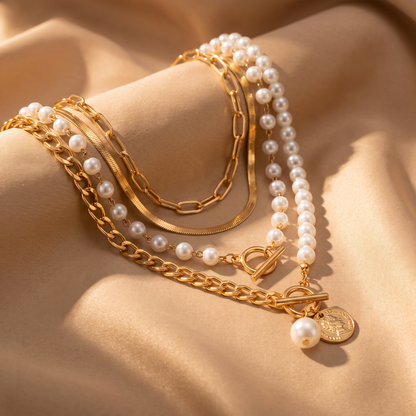 Ottavia Gold Pearl Necklace - lifestyle