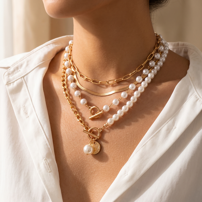 Ottavia Gold Pearl Necklace - worn