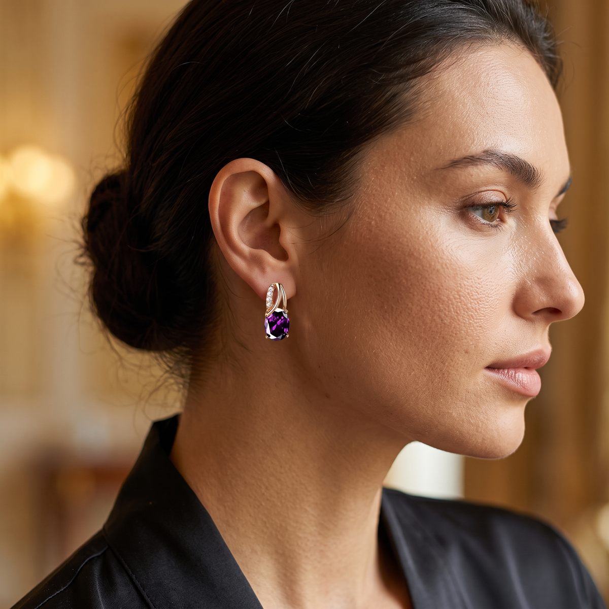 Petra Gold Amethyst Earrings - worn