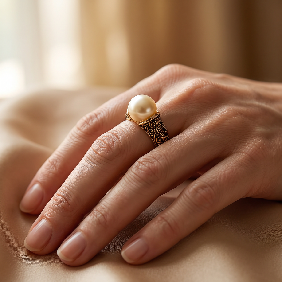 Sabine Gold Pearl Ring - worn