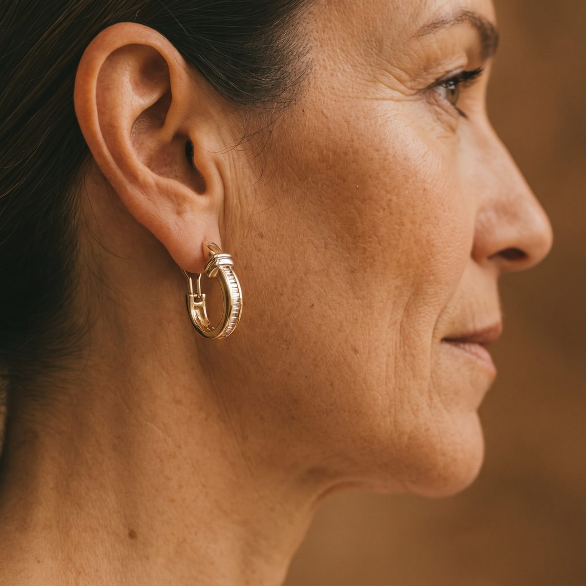 Serena Gold Diamond Earrings - worn