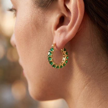 Tamsin Gold Emerald Earrings - worn