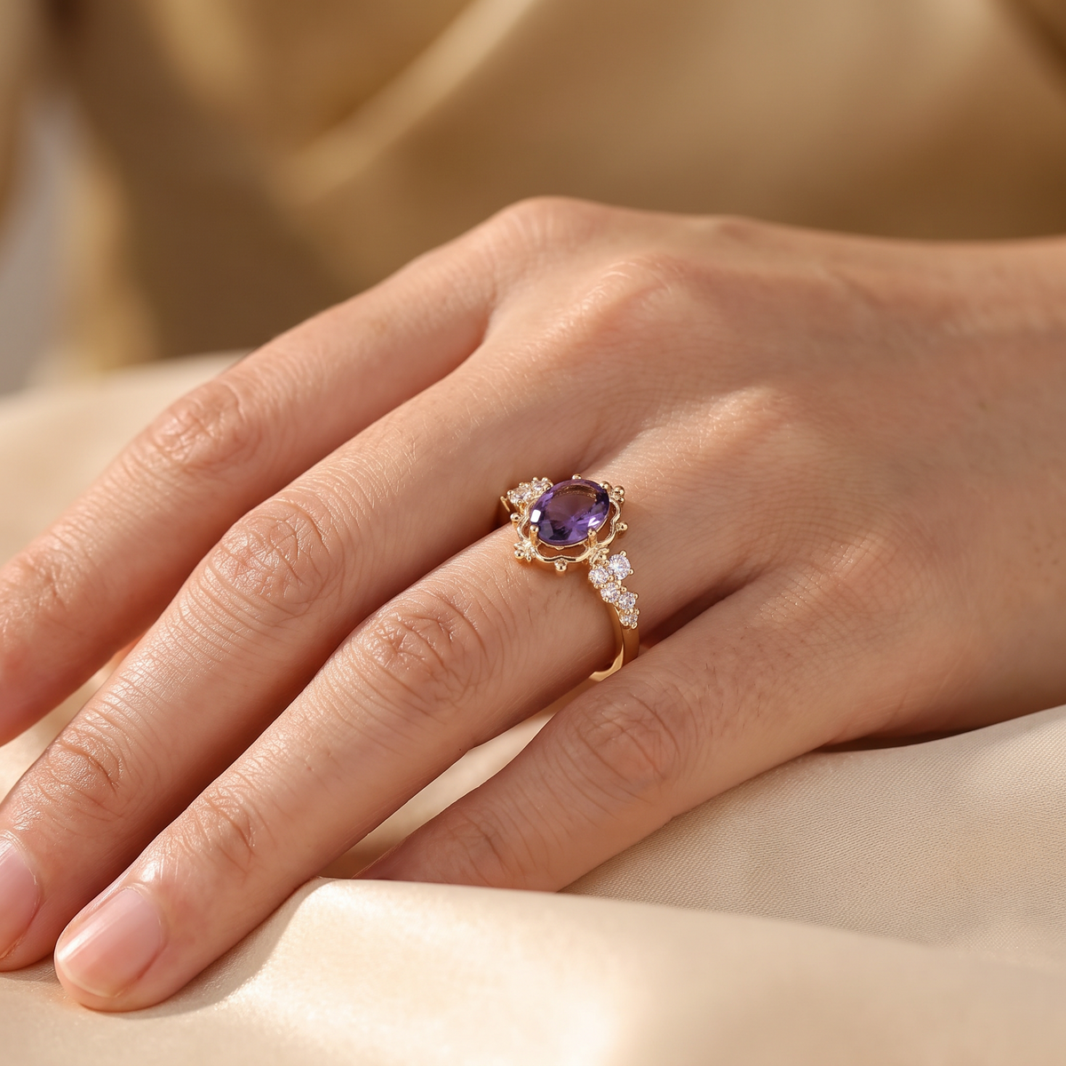 Ursula Gold Amethyst Ring - worn