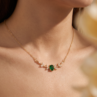 Verena Gold Emerald Necklace - worn