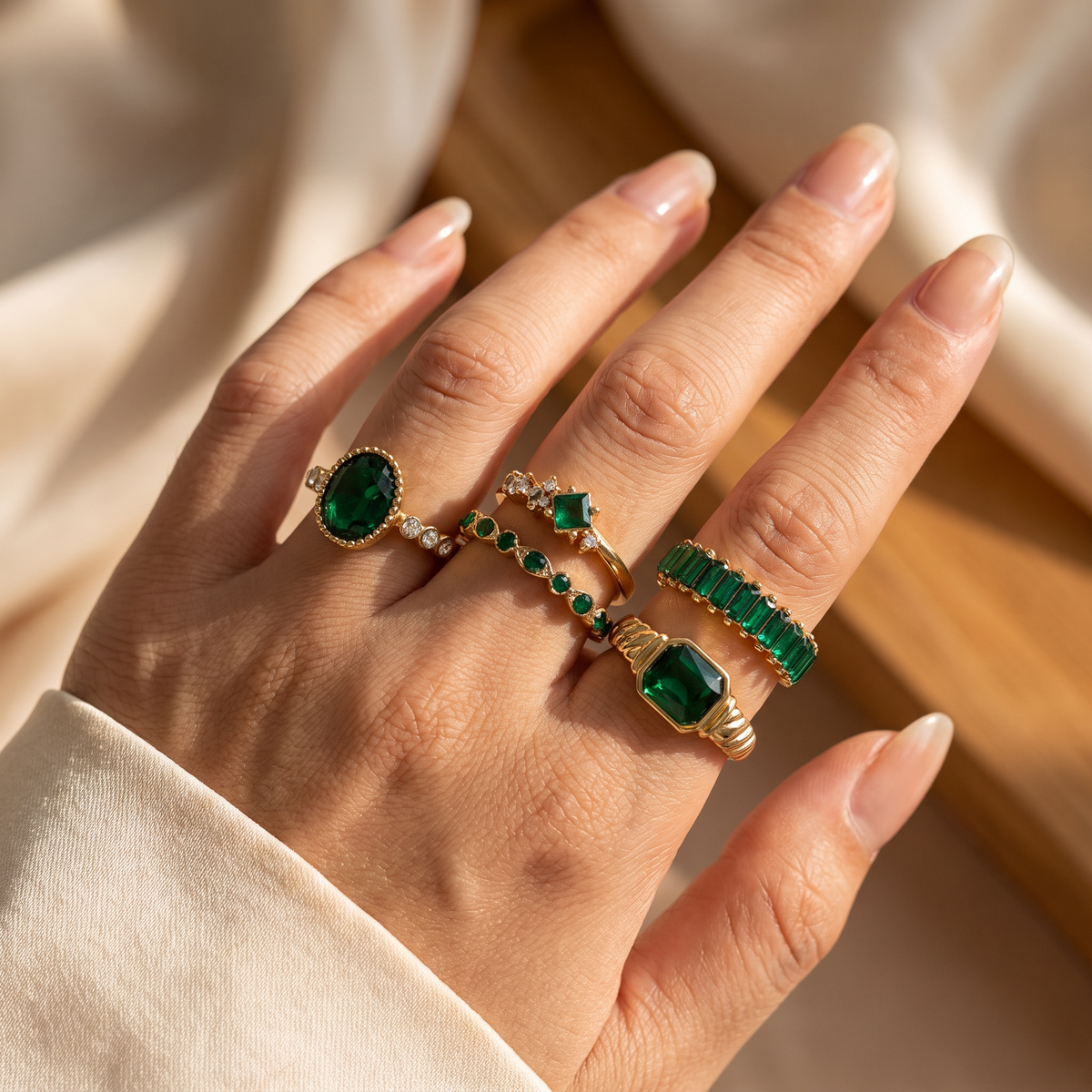 Zarina Gold Emerald Set - worn