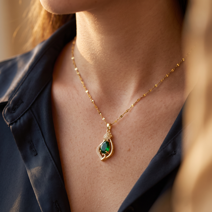 Zelda Gold Emerald Necklace - worn