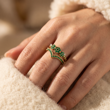 Zinnia Gold Emerald Ring - worn