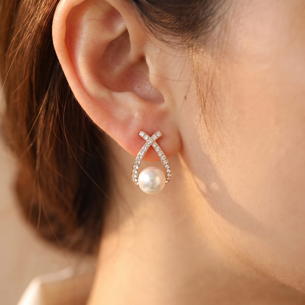 Bianca Gold Pearl Earrings - worn
