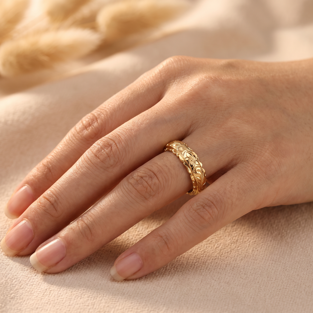 Seraphine Gold Flower Ring - worn